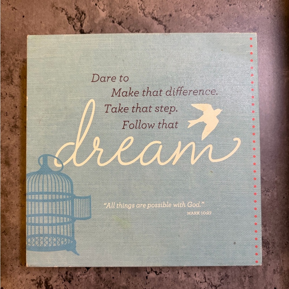 DaySpring "Dare to Dream" Inspirational Wooden Wall Plaque - Mark 10:27